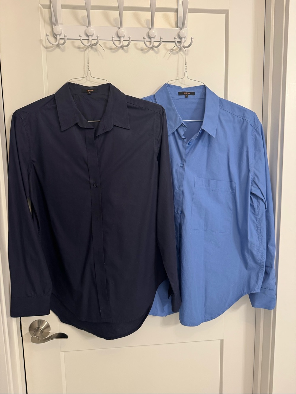 Qty 2 Women’s Quince Button Down Shirts - Navy and Light Blue Small